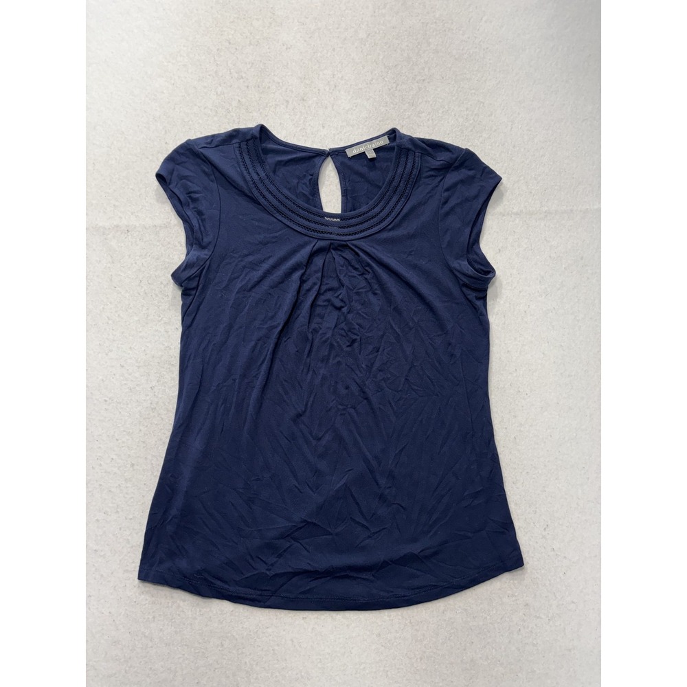 Daniel Rainn Womens S Navy Blue Crochet Keyhole Knit Blouse D17355RY2